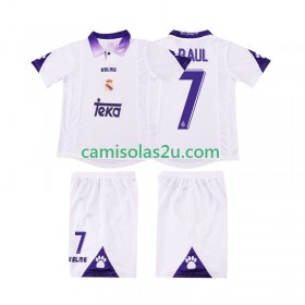 Camisolas de futebol Real Madrid RAUL 7 Retro Criança Equipamento Principal 1997 1998 Manga Curta